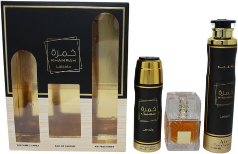 Lattafa Khamrah 3.4 Edp U+ 10.1 Air Freshner+ 6.7 Body Spray (128607)